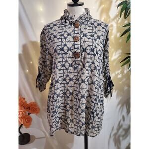 Terra SJ Apparel Tie Dye Wood Button Ruched Sleeve Tunic Top Womens Size XL Boho